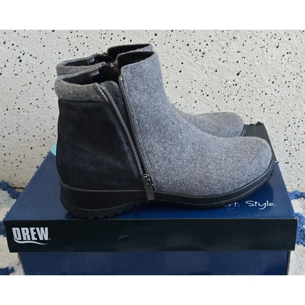 Drew Kool WomensGreySuede Flannel AnkleBootsOrthotic Friendly 19178-43 Size 8.5M